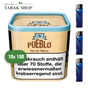 Pueblo Classic Fine Cut Tabak/Drehtabak (10x 100g) + 3 Feuerzeuge